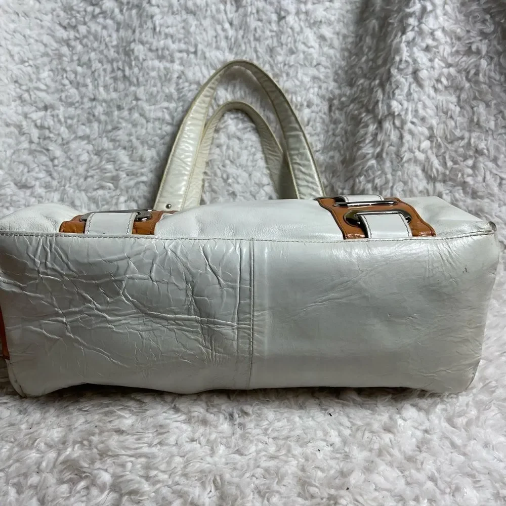Steven by Steve Madden leather off white and tan satchel silver tone hardwares